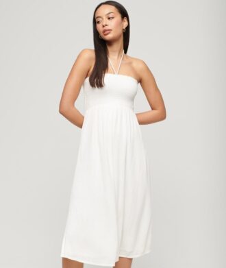 Robe de plage mi-longue smockée