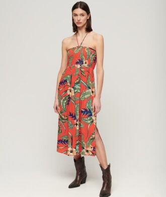 Robe de plage mi-longue smockée