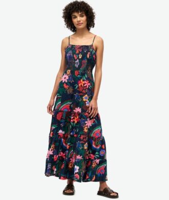 Robe longue à bretelles smockée