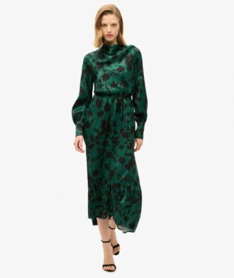 Robe longue à col bénitier en jacquard