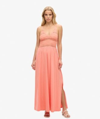 Robe longue en jersey et dentelle