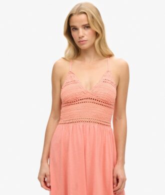 Robe longue en jersey et dentelle