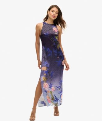 Robe longue en satin imprimé