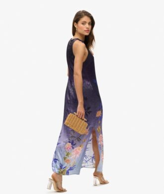 Robe longue en satin imprimé
