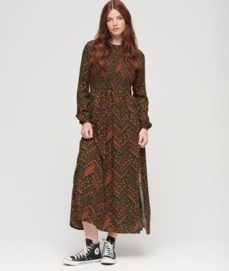 Robe longue imprimée à smocks