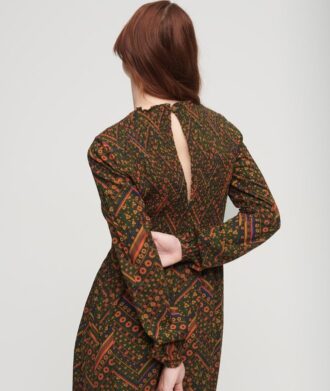 Robe longue imprimée à smocks