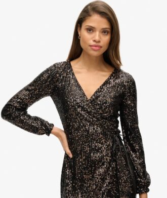 Robe longue portefeuille à paillettes