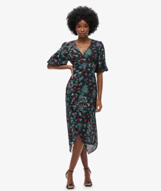 Robe mi-longue transparente à manches courtes