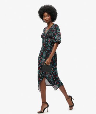 Robe mi-longue transparente à manches courtes