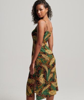 Robe midi à bretelles imprimée et boutonnée