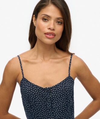 Robe midi à bretelles imprimée et boutonnée