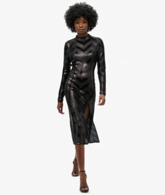 Robe midi à dos nu à motif chevrons