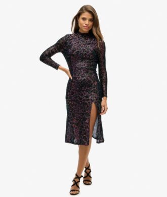 Robe midi dos nu à paillettes