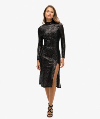 Robe midi dos nu à paillettes