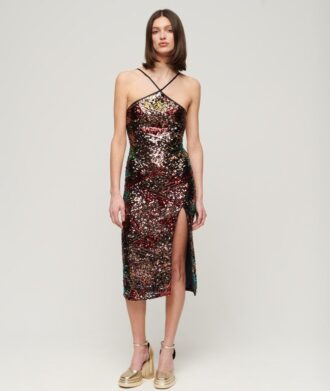 Robe midi dos nu à paillettes