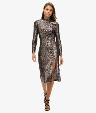Robe midi dos nu à paillettes