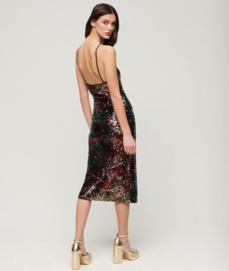 Robe midi dos nu à paillettes