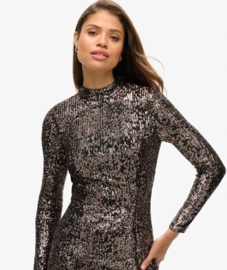 Robe midi dos nu à paillettes
