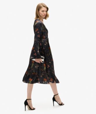 Robe midi en jacquard à manches évasées