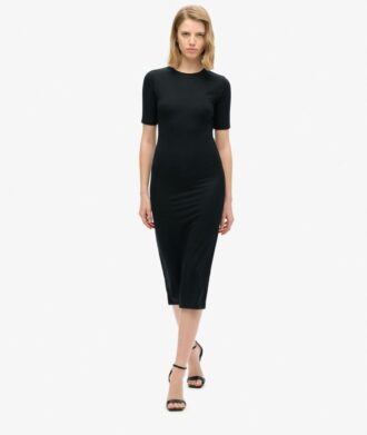 Robe midi en jersey à manches courtes