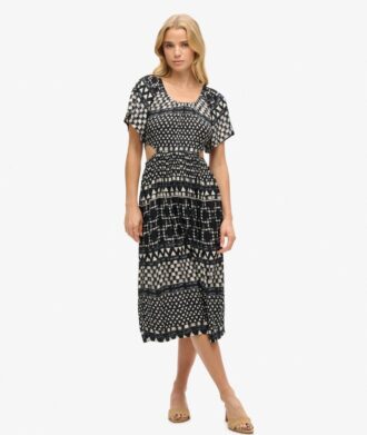 Robe midi imprimée à découpes