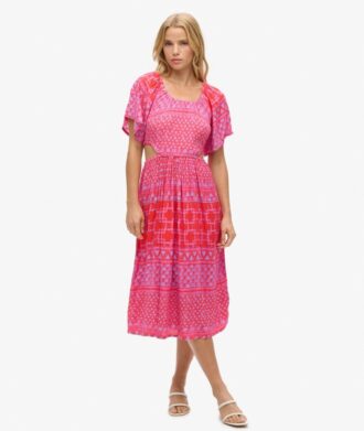 Robe midi imprimée à découpes