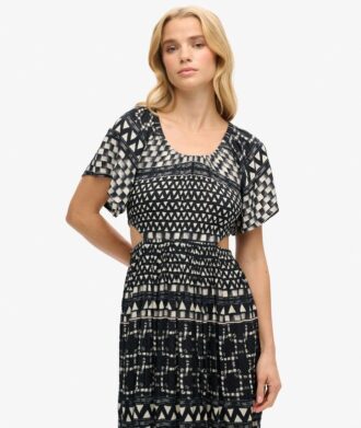 Robe midi imprimée à découpes