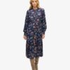 Robe midi à manches longues et volants