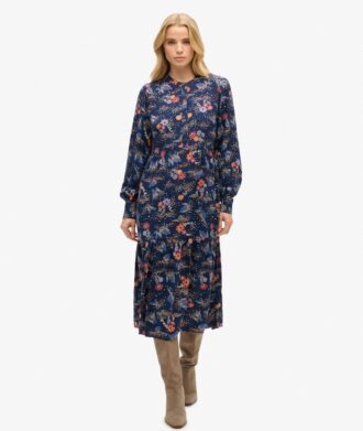 Robe midi à manches longues et volants