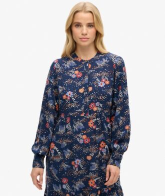 Robe midi à manches longues et volants