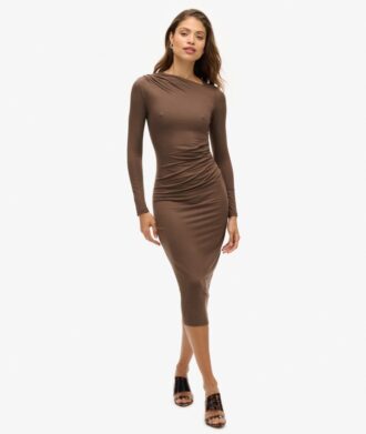 Robe midi à manches longues froncées