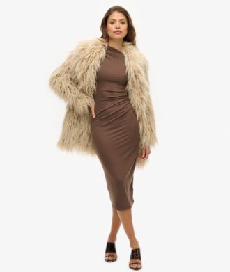 Robe midi à manches longues froncées