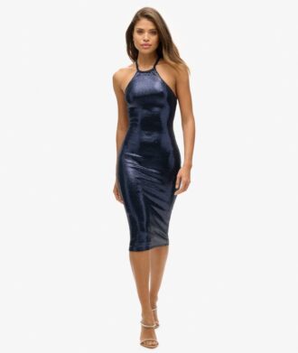 Robe midi à paillettes et col licou
