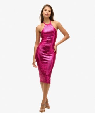 Robe midi à paillettes et col licou
