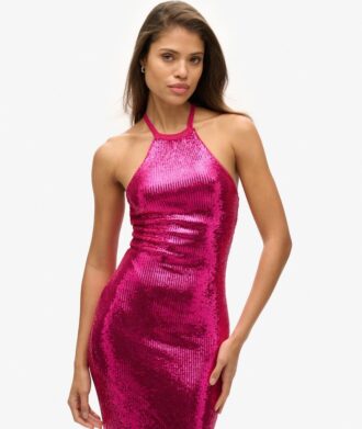 Robe midi à paillettes et col licou