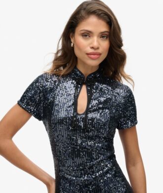 Robe midi à paillettes mandarine