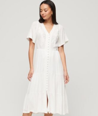 Robe midi à volants brodée