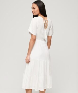 Robe midi à volants brodée