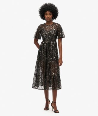 Robe midi volumineuse à volants en maille