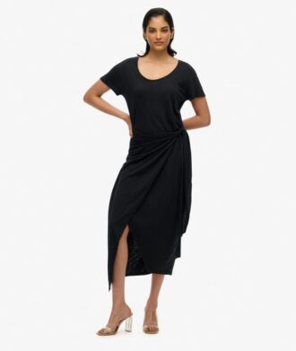 Robe portefeuille midi en tissu flammé