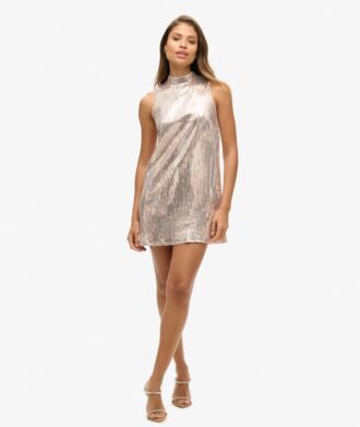 Robe sans manches à paillettes et coupe trapèze