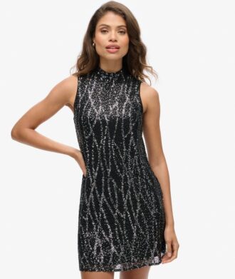 Robe sans manches à paillettes et coupe trapèze