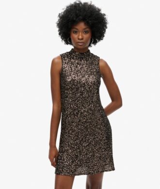 Robe sans manches à paillettes et coupe trapèze