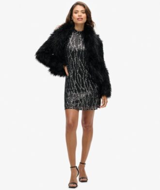 Robe sans manches à paillettes et coupe trapèze