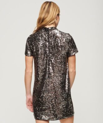 Robe t-shirt à col haut et paillettes