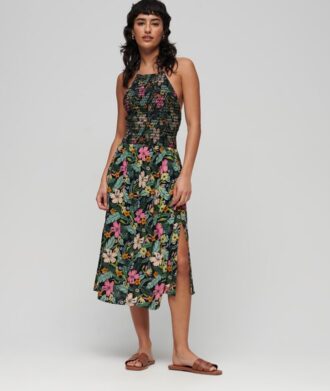 Robe Vintage à col licou smockée