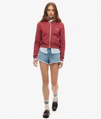 Sweat à capuche court zippé avec logo Essential