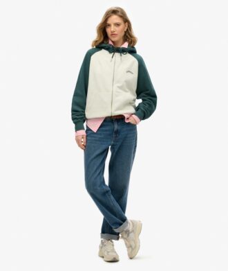 Sweat à capuche zippé oversize à manches raglan avec logo Essential