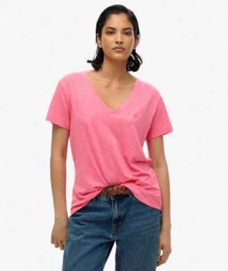 T-shirt à col en V brodé et effet flammé