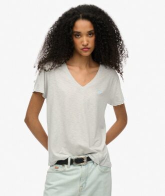 T-shirt à col en V brodé et effet flammé